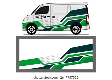 van livery design vector. Graphic abstract stripe racing background designs for wrap in green color combination EPS 10