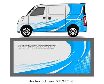 Van Livery Vector de diseño. Diseños de fondo de carreras de rayas abstractas gráficas para envolver en combinación de color azul EPS 10
