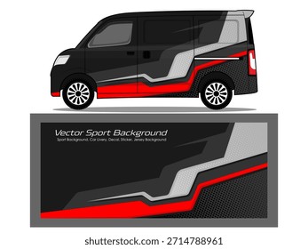Van Livery Vector de diseño. Diseños de fondo de carreras de rayas abstractas gráficas para envolver en combinación de color negro EPS 10