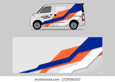 van livery design vector. Graphic abstract stripe racing background designs for wrap in orange color combination EPS 10