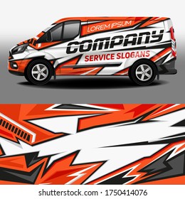 Van livery vector design. Car sticker. Development of car design for the company. Car branding. Sports orange-black background for car vinyl sticker
