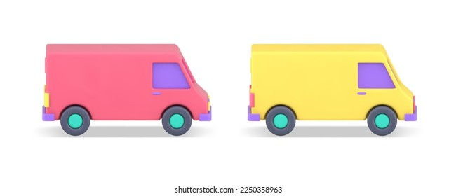 Van lorry cargo automobile distribution delivery service express moving transportation 3d icon set realistic vector illustration. Truck vehicle transport freight commercial shipment courier logistic