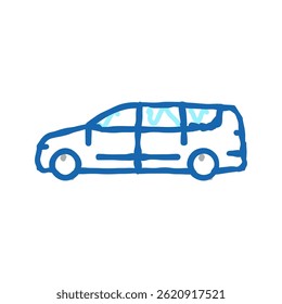 Vector de dibujo de icono de doodle de coche de furgoneta. Signo de coche de furgoneta. Ilustración de símbolo aislado