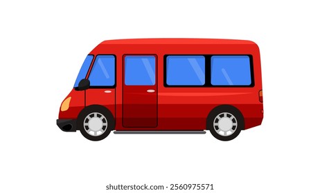 Van minivan car flat vector graphic illustration set, small minibus red color side view, cartoon minimus vehicle family wagon auto image clipart modern simple design