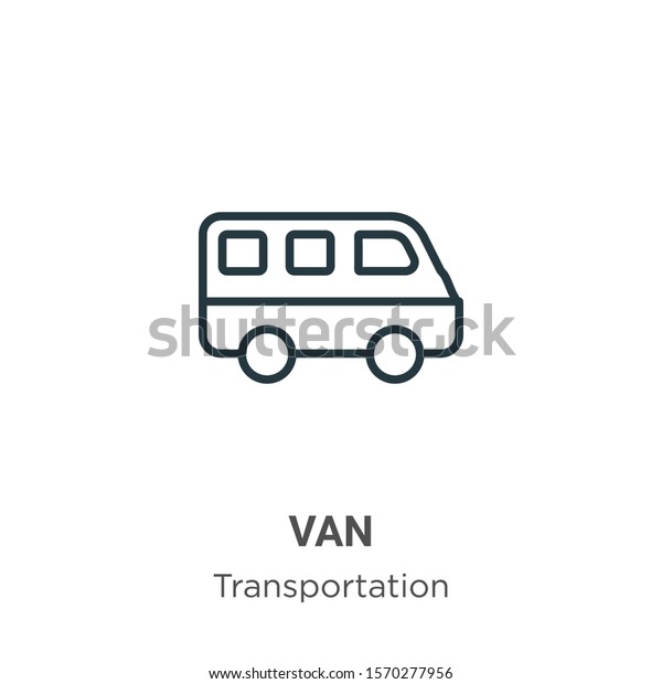 Van outline vector icon. Thin line\
black van icon, flat vector simple element illustration from\
editable transportation concept isolated on white\
background