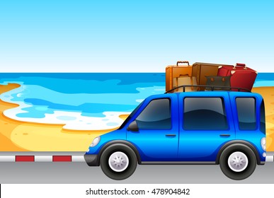 Van parking by the ocean illustration