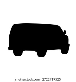 Vista trasera derecha de la perspectiva de Van en estilo de silueta negra para temas de transporte comercial, perfecta para imágenes de marketing, carteles, infografías y materiales de marca.