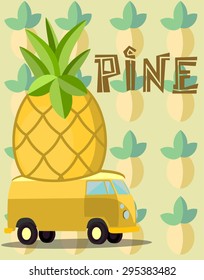 Van with pineapple on the roof.