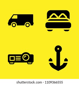 van, projector, double bed and anchor vector icon set. Sample icons set for web and graphic design
