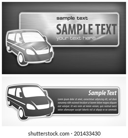 Van promotion banner with text, delivery concept, vector illustration