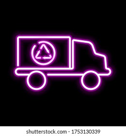 Van recycling pink glowing neon ui ux icon. Glowing sign logo vector