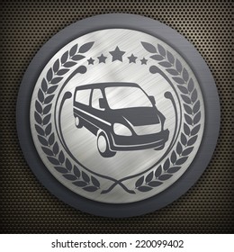 Van in round with wreath, design element, vector illustration