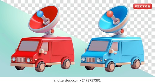 Van with satellite dish antenna. 3d vector, Suitable for technology, telecommunications and design elements