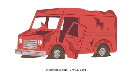 Van Scrap Junkyard Wreck Cartoon Style