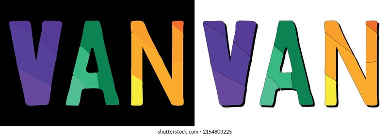 Van. Set 2 in 1. Bright funny cartoon color doodle isolated text. Van is place in Turkey. Text for print, booklet, banner, social network, web resources, mobile app. Stock vector picture.