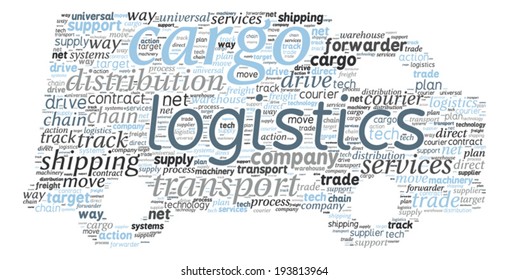 Van Shaped Transport and Logistics Concept in Word Cloud