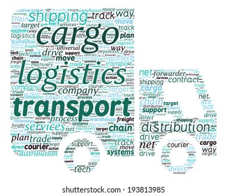 Van Shaped Transport and Logistics Concept in Word Cloud