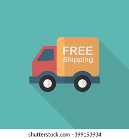 Van and Shipping icon, Vector flat long shadow design. Transport concept.