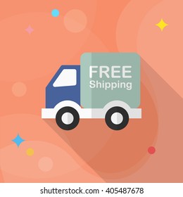 Van and Shipping icon, Vector flat long shadow design. Transport concept.