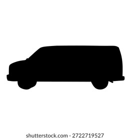 Van side left view in black silhouette vector style for logistics and transportation themes, perfect for infographics, presentations, web design, and branding assets.