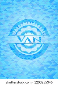Van sky blue emblem. Mosaic background