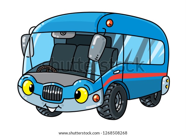 Van or small bus. Funny vector\
cute car with eyes and mouth. Children vector illustration.\
Wagon