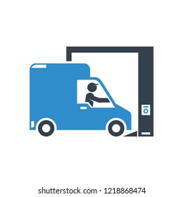 van stopping at checkpoint icon on white background