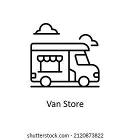 Van Store vector Outline icon for web isolated on white background EPS 10 file