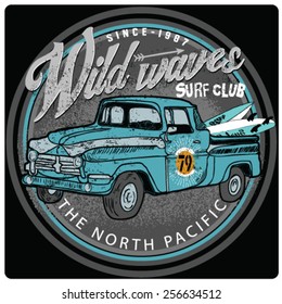 Van Surf Illustration, t-shirt graphics, vectors, typography