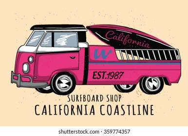 Van Surf Illustration, t-shirt graphics, vectors, typography