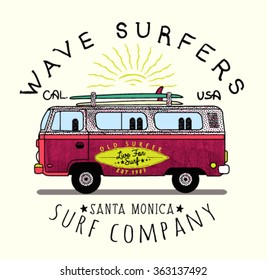 Van Surf Illustration, t-shirt graphics, vectors, typography