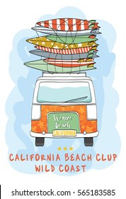 Van Surf Illustration / T-shirt Graphics / Vectors/ Typography/ Pacific Surf Wave/ Summer Tropical Heat Print/ Surf Print Vector Set/ Wave Illustration