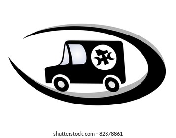 Van with symbol of hammer and wrench