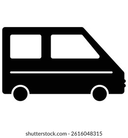 Van transport delivery transporter vector icon. Black Delivery Truck Vector Silhouette for Moving and Transportation Services.