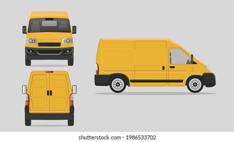 Van for transportation of goods. shown from different sides. vector illustration in cartoon style.