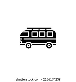 A van for traveling, camping. Trailer for tourism, vector stencil icon