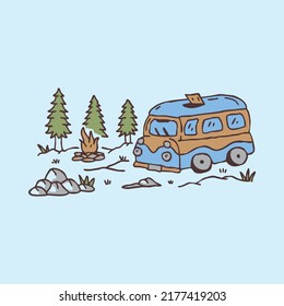 Van traveling in the good nature graphic illustration vector art t-shirt design