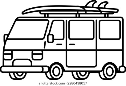 Van Truck Car Vehicle Surfboard Summer Beach Travel Line