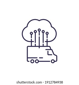 van, truck connected to cloud line icon