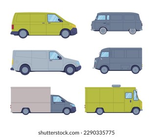 Van or Truck as Equipped Motorized Vehicle for Transporting Goods Vector Set