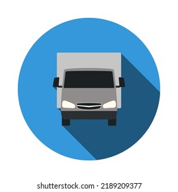 Van Truck Icon. Flat Circle Stencil Design With Long Shadow. Vector Illustration.