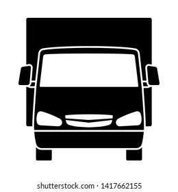 Van Truck Icon Front View. Black On White. Vector Illustration.