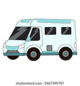 Camión de la furgoneta o coche de la RV para la entrega o el camping en el estilo de dibujos animados desde la vista lateral, ilustración del coche para el Anuncio o diseño de las tarjetas 