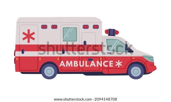 Van or\
Truck with Siren as Ambulance Emergency Rescue Service Vehicle and\
Medical Care Transport Vector\
Illustration