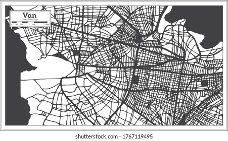 Mapa de Van Turkey en color blanco y negro en estilo retro. Mapa de esquema. Ilustración vectorial.