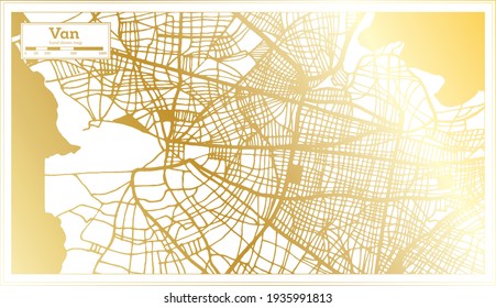 Van Turkey City Map in Retro Style in Golden Color. Outline Map. Vector Illustration.