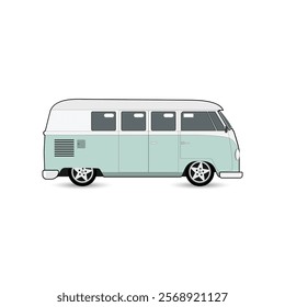 Van vector blue retro bus isolated on white background. Simple flat illustration