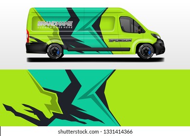 Van vector car wrap, truck, bus, racing, car service. Abstract graphic background graphics.