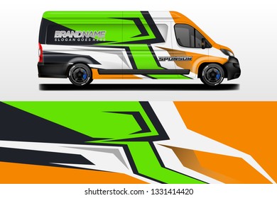 Van vector car wrap, truck, bus, racing, car service. Abstract graphic background graphics.