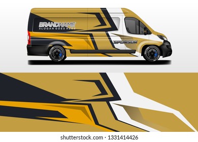 Van vector car wrap, truck, bus, racing, car service. Abstract graphic background graphics.